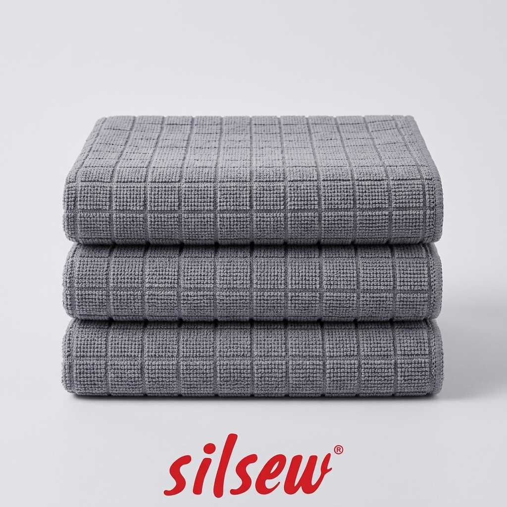 Silsew 3’lü Mikrofiber Gri Mutfak Temizlik Bezi 40x40 cm – Yüksek Emici, İz ve Tüy Bırakmaz Petek Dokulu Bez