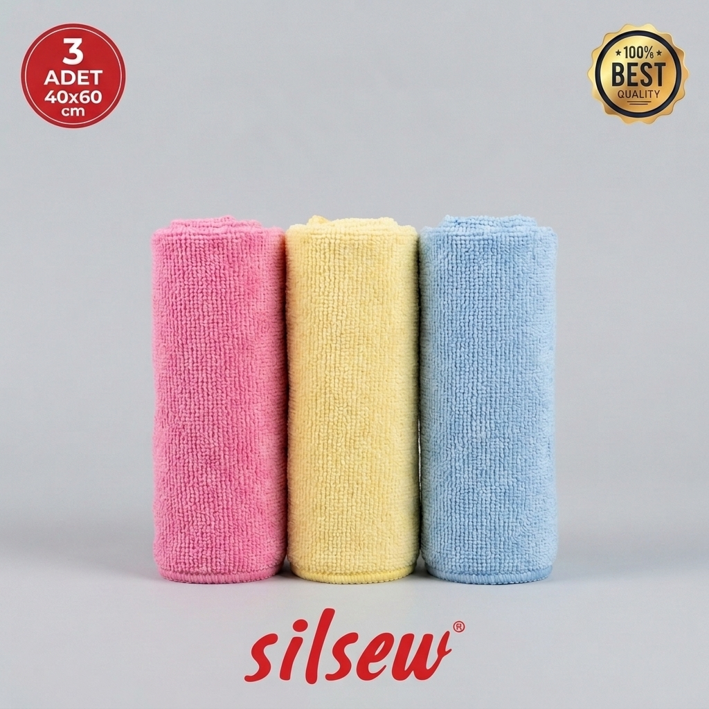 Silsew 3’lü Mikrofiber Sihirli  Temizlik Bezi 40x60 cm – Süper Emici Asorti Renk
